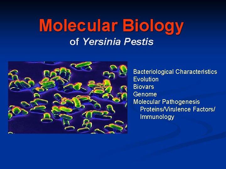Molecular Biology of Yersinia Pestis Bacteriological Characteristics Evolution Biovars Genome Molecular Pathogenesis Proteins/Virulence Factors/