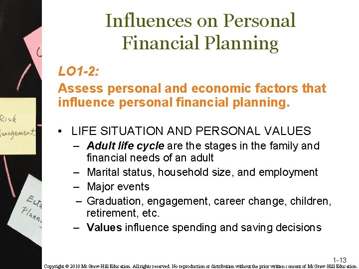 Influences on Personal Financial Planning LO 1 -2: Assess personal and economic factors that