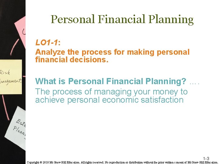 Personal Financial Planning LO 1 -1: Analyze the process for making personal financial decisions.