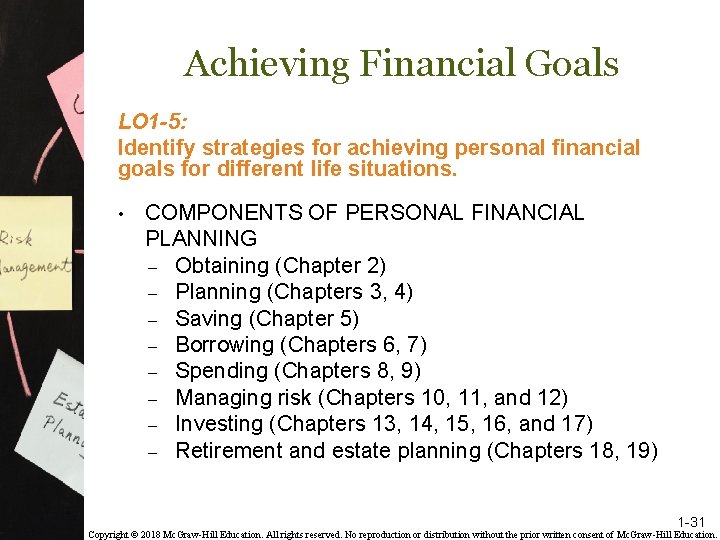 Achieving Financial Goals LO 1 -5: Identify strategies for achieving personal financial goals for