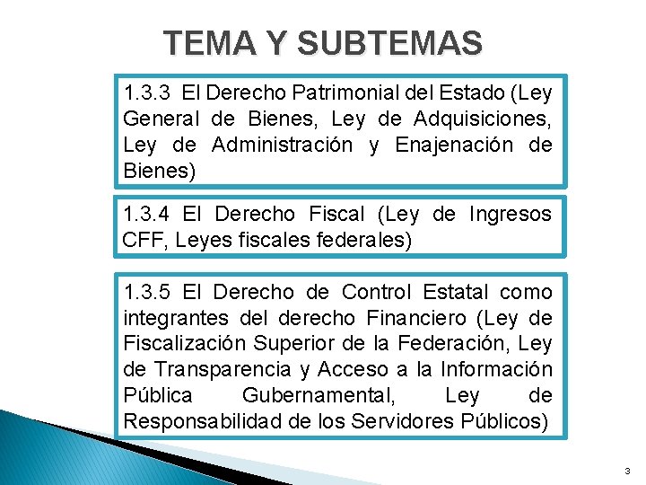 TEMA Y SUBTEMAS 1. 3. 3 El Derecho Patrimonial del Estado (Ley General de