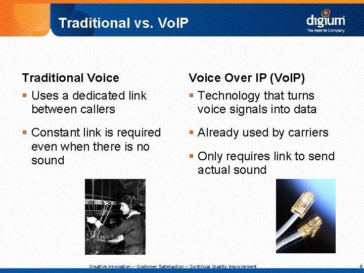 Traditional vs. Vo. IP Voice Over Internet Protocol Traditional Voice § Uses a dedicated