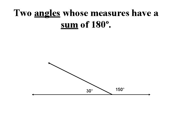 Two angles whose measures have a sum of 180º. 30° 150° 