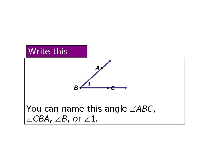 Write this A • B • 1 • C You can name this angle