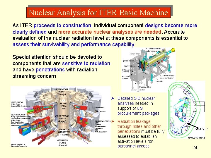 Nuclear Analysis for ITER Basic Machine As ITER proceeds to construction, individual component designs