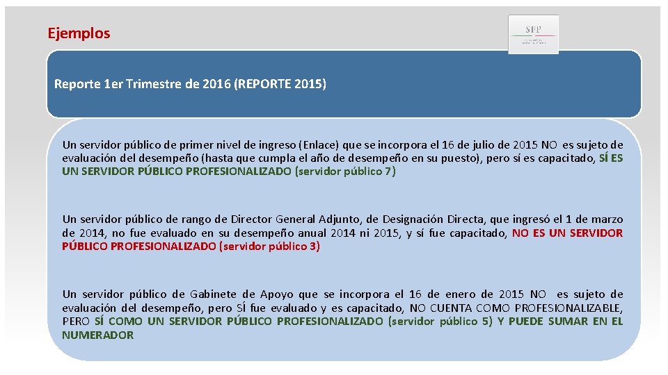 Ejemplos Reporte 1 er Trimestre de 2016 (REPORTE 2015) Un servidor público de primer