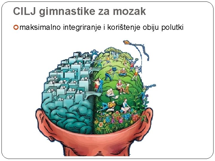 CILJ gimnastike za mozak maksimalno integriranje i korištenje obiju polutki 