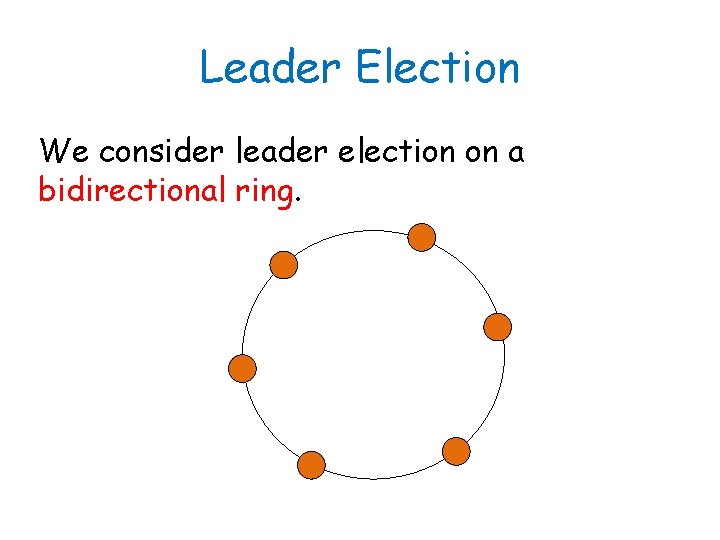 Leader Election We consider leader election on a bidirectional ring. 