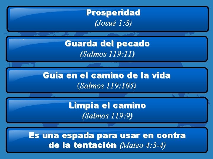 Prosperidad (Josué 1: 8). Guarda del pecado (Salmos 119: 11) Guía en el camino