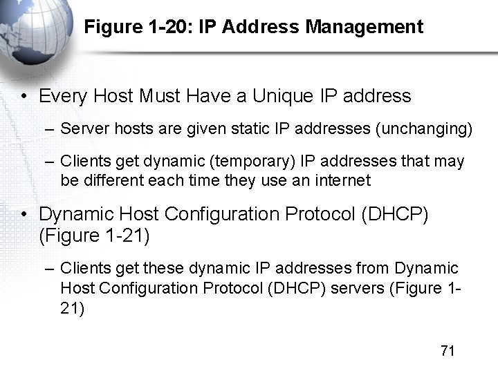 Figure 1 -20: IP Address Management • Every Host Must Have a Unique IP