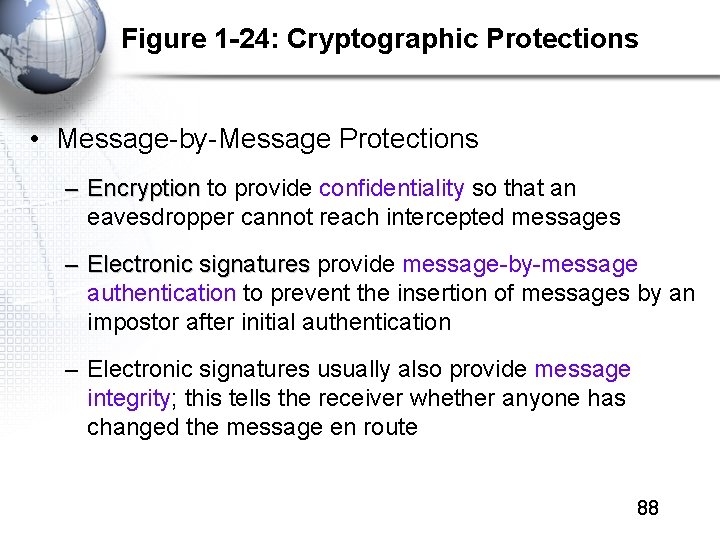 Figure 1 -24: Cryptographic Protections • Message-by-Message Protections – Encryption to provide confidentiality so