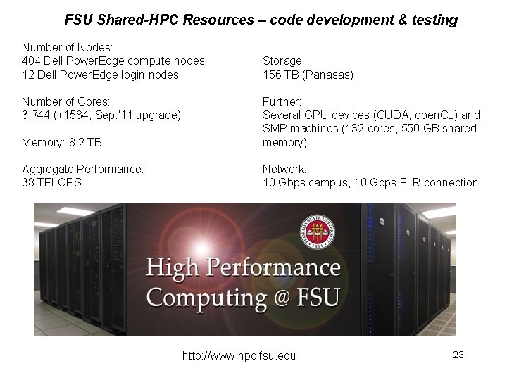 FSU Shared-HPC Resources – code development & testing Number of Nodes: 404 Dell Power.