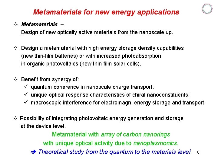 Metamaterials for new energy applications ² Metamaterials – Design of new optically active materials