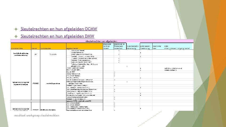  Sleutelrechten en hun afgeleiden OCMW Sleutelrechten en hun afgeleiden DMW resultaat werkgroep sleutelrechten