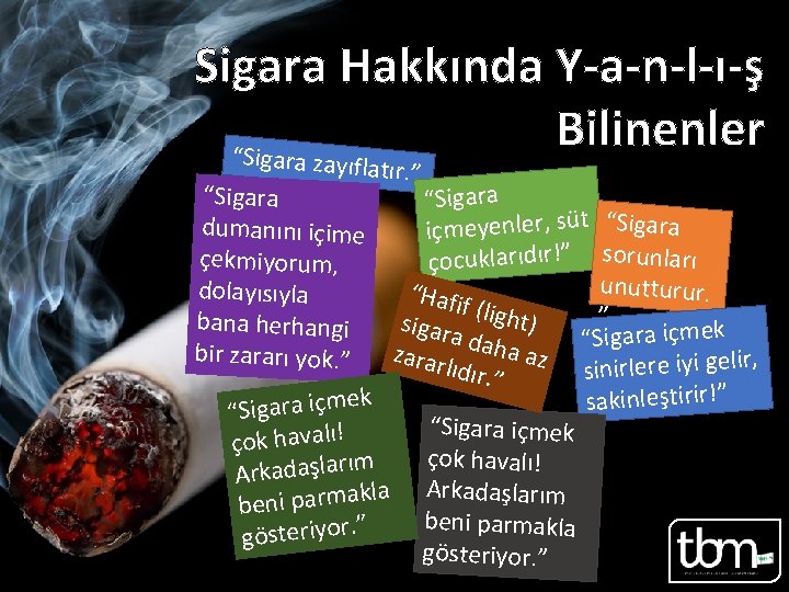 Sigara Hakkında Y-a-n-l-ı-ş Bilinenler “Sigara zay ıflatır. ” “Sigara dumanını içime içmeyenler, süt “Sigara