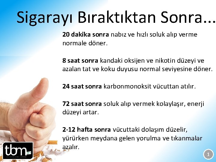 Sigarayı Bıraktıktan Sonra. . . 20 dakika sonra nabız ve hızlı soluk alıp verme