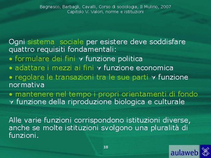 Bagnasco, Barbagli, Cavalli, Corso di sociologia, Il Mulino, 2007 Capitolo V. Valori, norme e