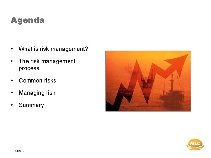 Agenda • What is risk management? • The risk management process • Common risks