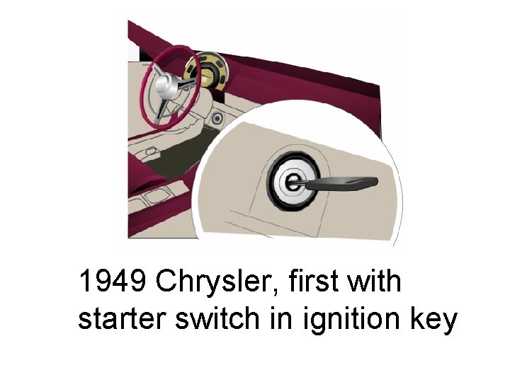 1949 Chrysler, first with starter switch in ignition key 
