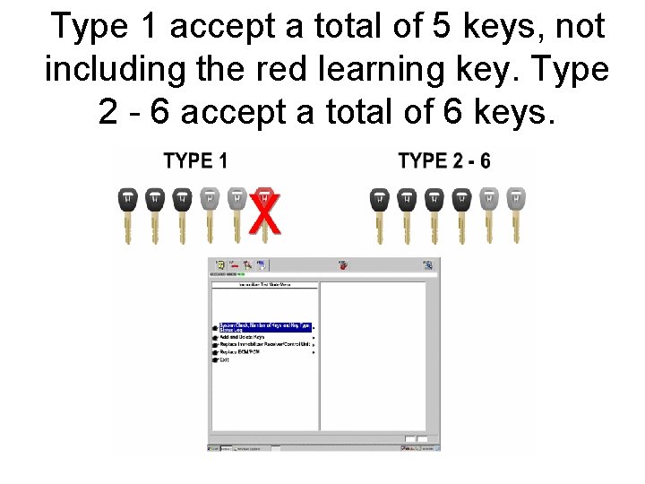 Type 1 accept a total of 5 keys, not including the red learning key.