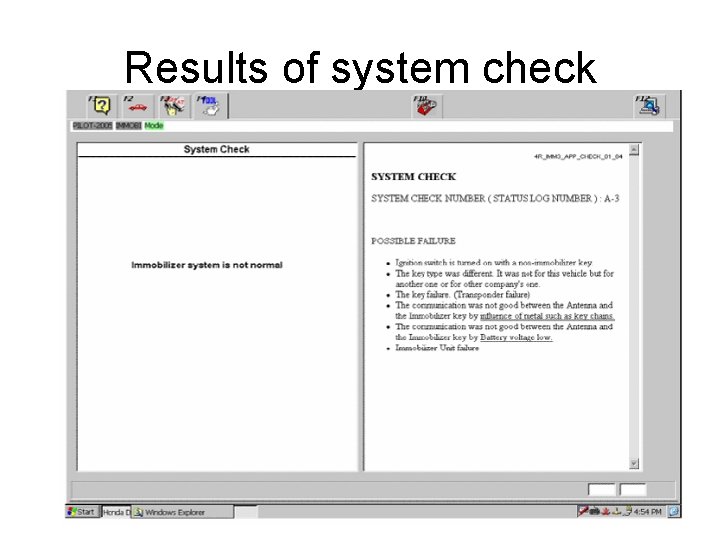 Results of system check 