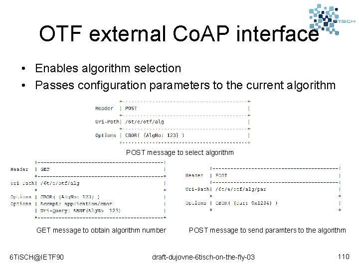 OTF external Co. AP interface • Enables algorithm selection • Passes configuration parameters to