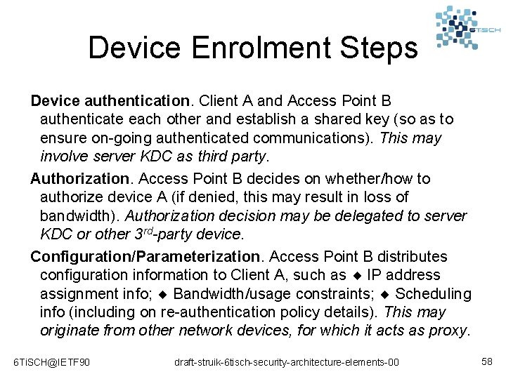 Device Enrolment Steps Device authentication. Client A and Access Point B authenticate each other