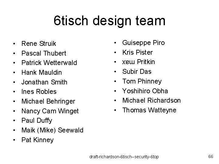 6 tisch design team • • • Rene Struik Pascal Thubert Patrick Wetterwald Hank