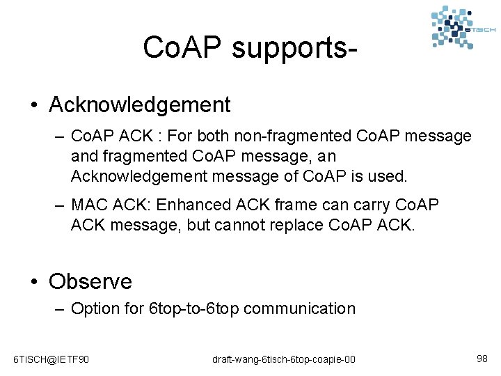 Co. AP supports • Acknowledgement – Co. AP ACK : For both non-fragmented Co.