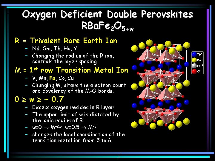 Oxygen Deficient Double Perovskites RBa. Fe 2 O 5+w R = Trivalent Rare Earth