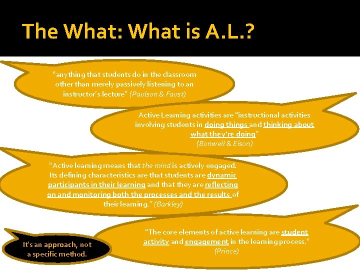 The What: What is A. L. ? “anything that students do in the classroom