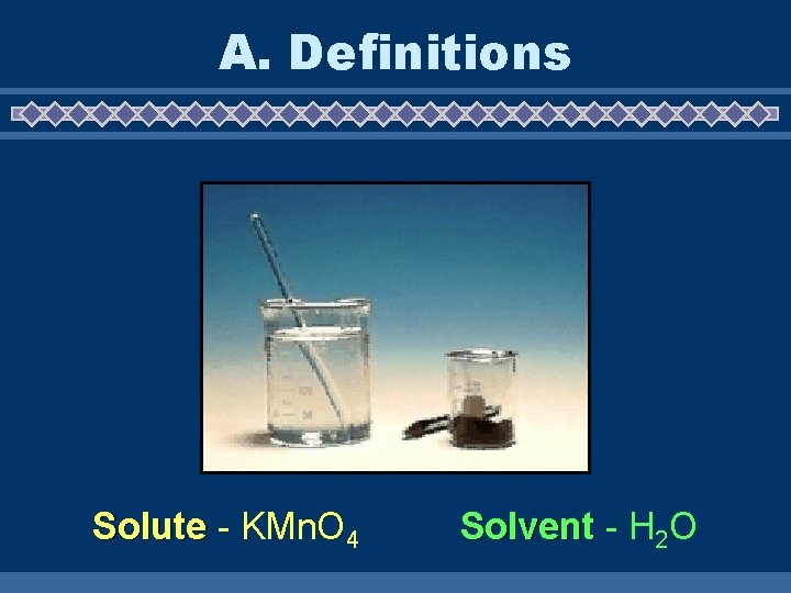 A. Definitions Solute - KMn. O 4 Solvent - H 2 O 
