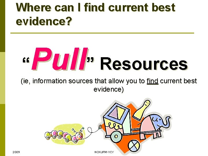 Where can I find current best evidence? Pull” Resources “ (ie, information sources that Where can I find current best evidence? Pull” Resources “ (ie, information sources that