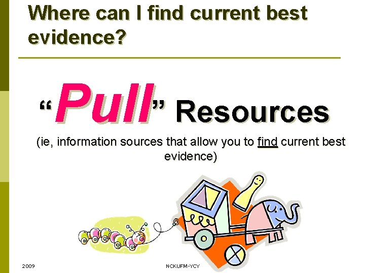 Where can I find current best evidence? Pull” Resources “ (ie, information sources that