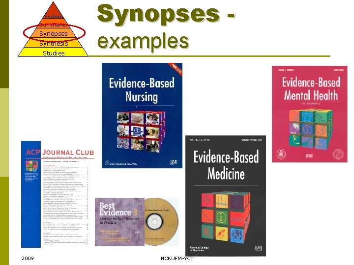 System Summaries Synopses Synthesis Studies 2009 Synopses examples NCKUFM-YCY 