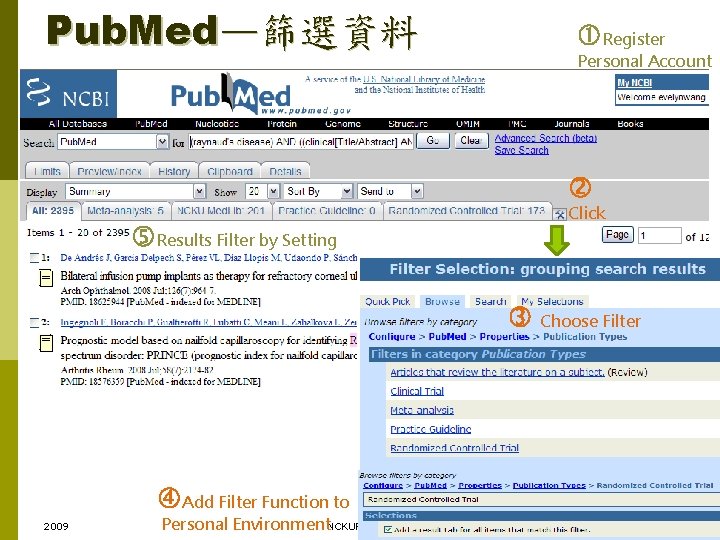 Pub. Med—篩選資料 Register Personal Account Results Filter by Setting Click Choose Filter Add Filter