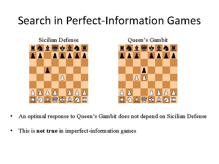 Search in Perfect-Information Games Sicilian Defense Queen’s Gambit • An optimal response to Queen’s