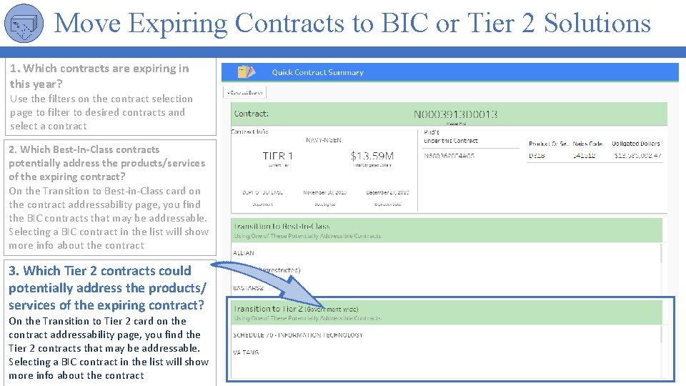 Move Expiring Contracts to BIC or Tier 2 Solutions 1. Which contracts are expiring