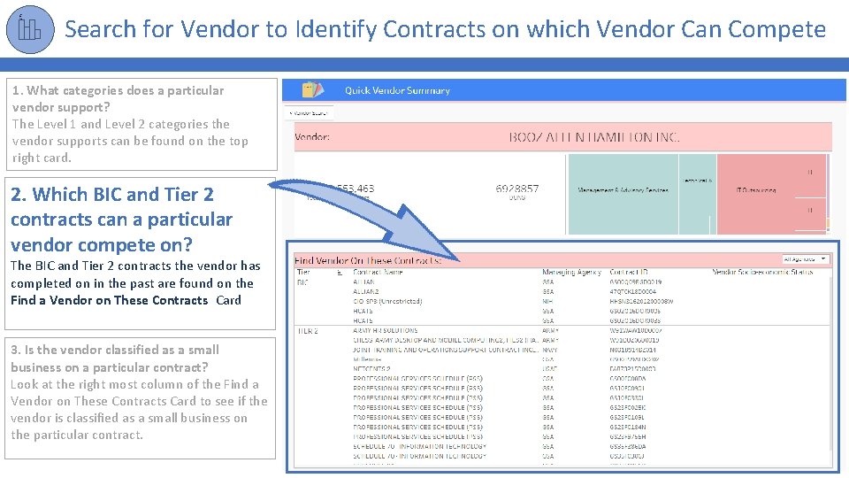 Search for Vendor to Identify Contracts on which Vendor Can Compete 1. What categories