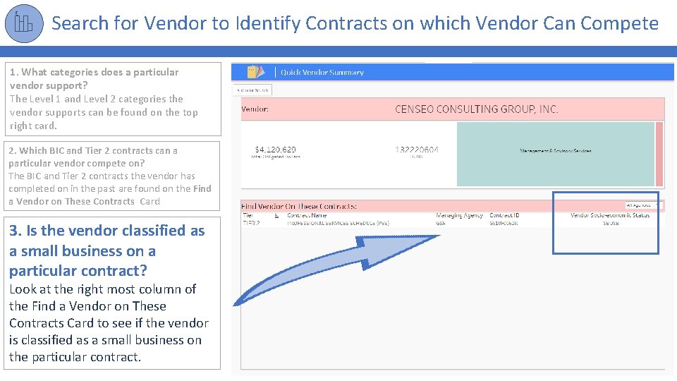 Search for Vendor to Identify Contracts on which Vendor Can Compete 1. What categories