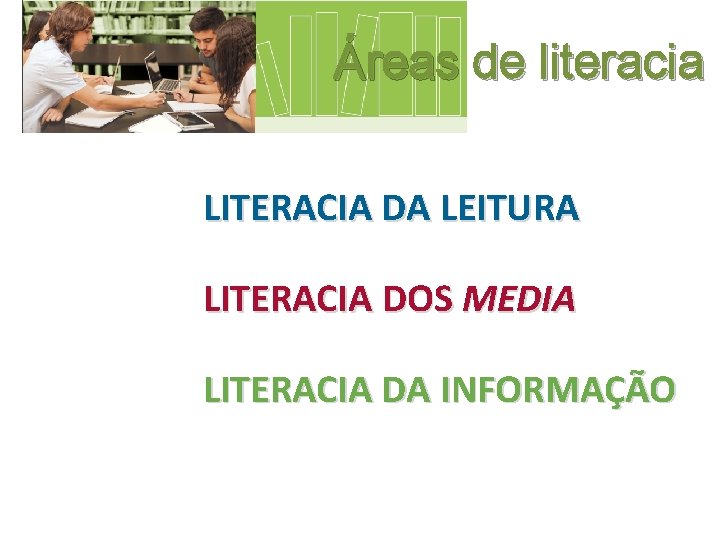 Áreas de literacia LITERACIA DA LEITURA LITERACIA DOS MEDIA LITERACIA DA INFORMAÇÃO 