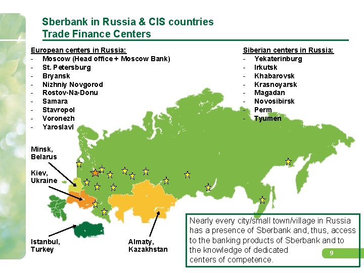 Sberbank in Russia & CIS countries Trade Finance Centers European centers in Russia: -