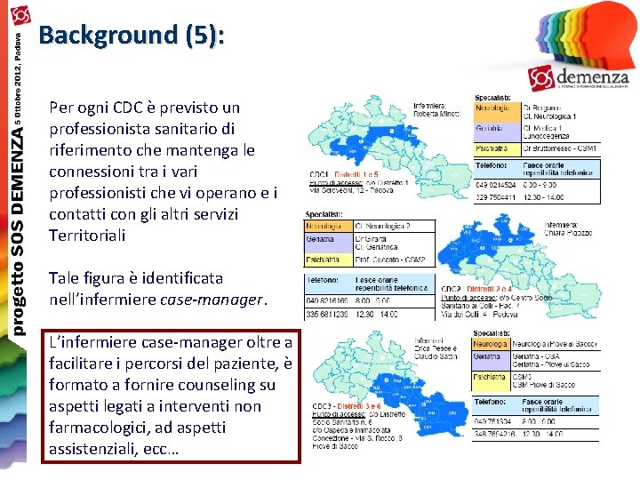 Background (5): Per ogni CDC è previsto un professionista sanitario di riferimento che mantenga