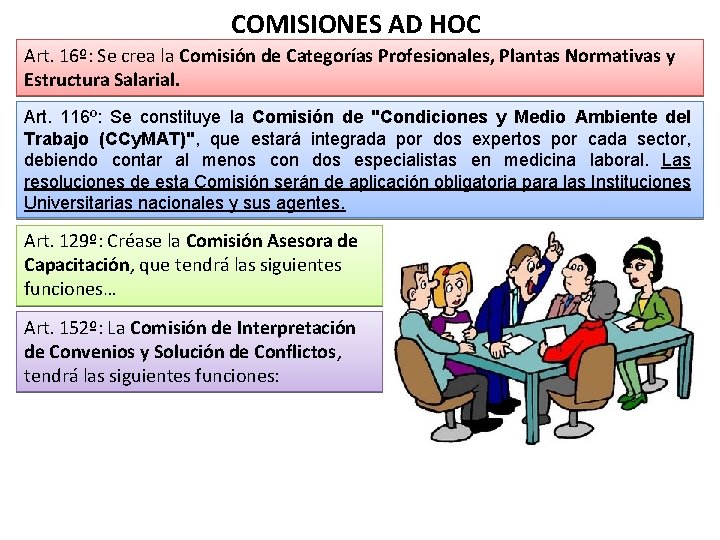 COMISIONES AD HOC Art. 16º: Se crea la Comisión de Categorías Profesionales, Plantas Normativas
