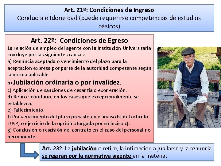 Art. 21º: Condiciones de Ingreso Conducta e Idoneidad (puede requerirse competencias de estudios básicos)