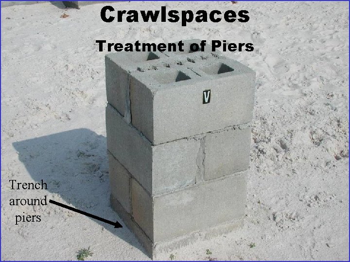 Crawlspaces Treatment of Piers Trench around piers 