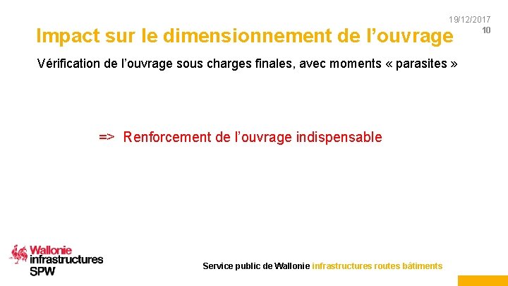 19/12/2017 10 Impact sur le dimensionnement de l’ouvrage Vérification de l’ouvrage sous charges finales,