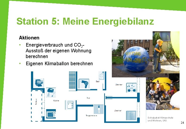 Station 5: Meine Energiebilanz Aktionen • Energieverbrauch und CO 2 Ausstoß der eigenen Wohnung