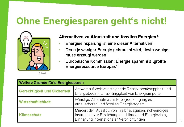 Ohne Energiesparen geht‘s nicht! Alternativen zu Atomkraft und fossilen Energien? • • Energieeinsparung ist