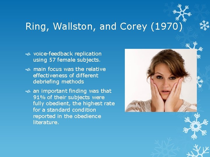 Ring, Wallston, and Corey (1970) voice-feedback replication using 57 female subjects. main focus was